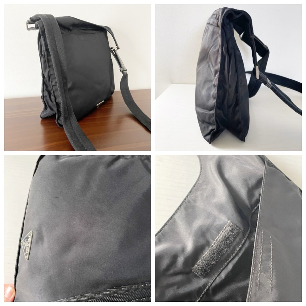 Prada unisex black nylon triangle logo pockets crossbody bag - Picture 4 of 11